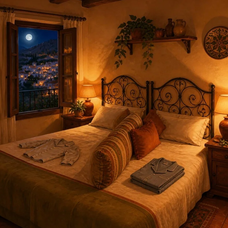 Habitación de posada con una sola cama